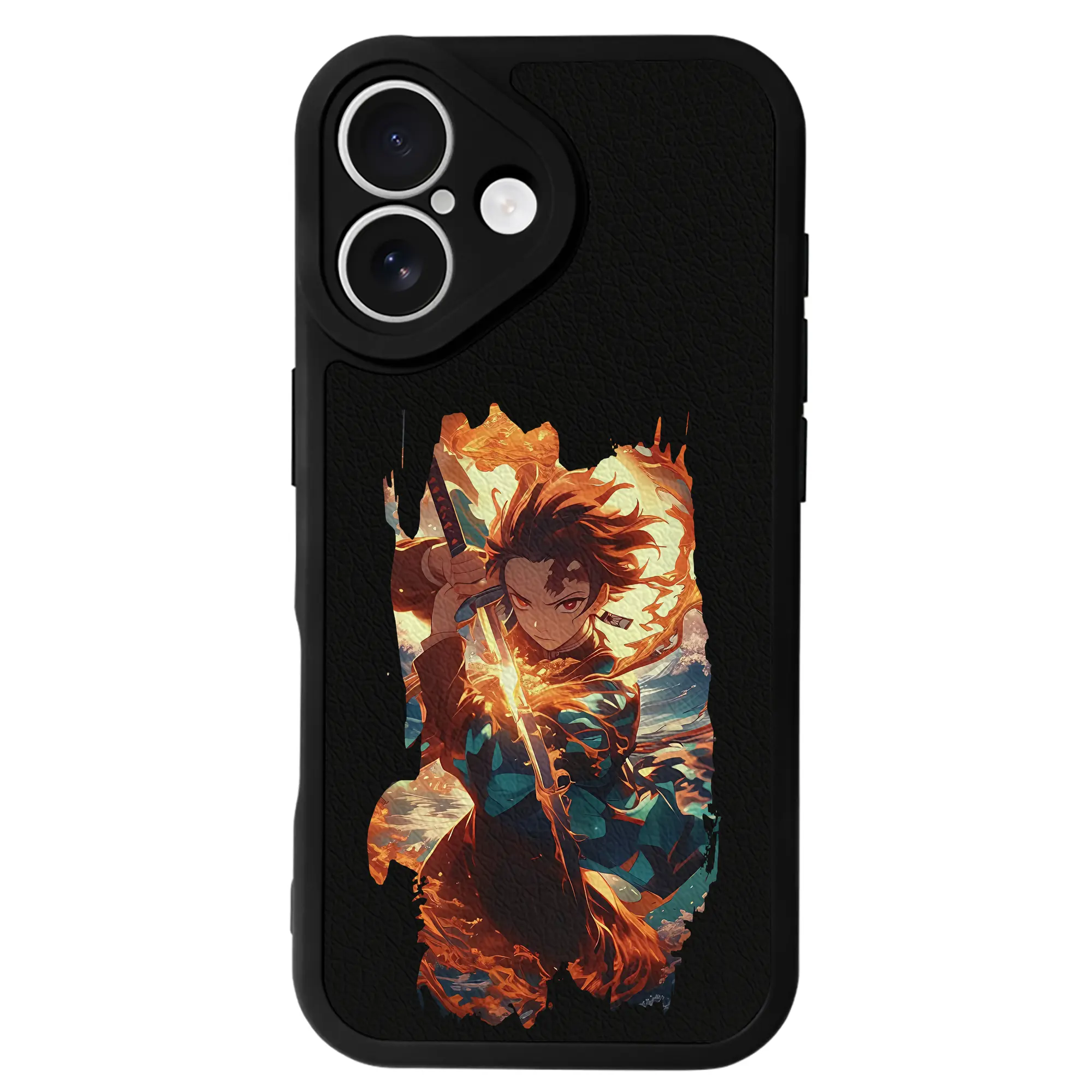 鬼滅の刃 グッズ,竈門 炭治郎 - IPhone 16シリーズ対応 ・ シリコンスマホケース ・ レザー調 ・ 高精度フィット ・ 耐衝撃 ・ ワイヤレス充電対応 ・ 精密カット